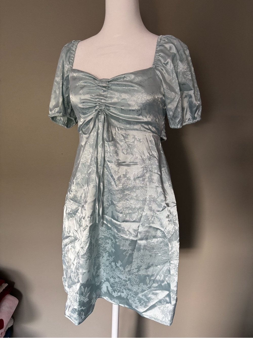 Altar'd State Light Mint Green Jacquard Puff Sleeve Dress